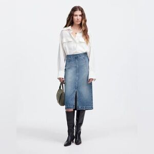 Women’s Madewell Denim Midi Pencil Skirt in Billings Wash Size 28 NWT #NU503